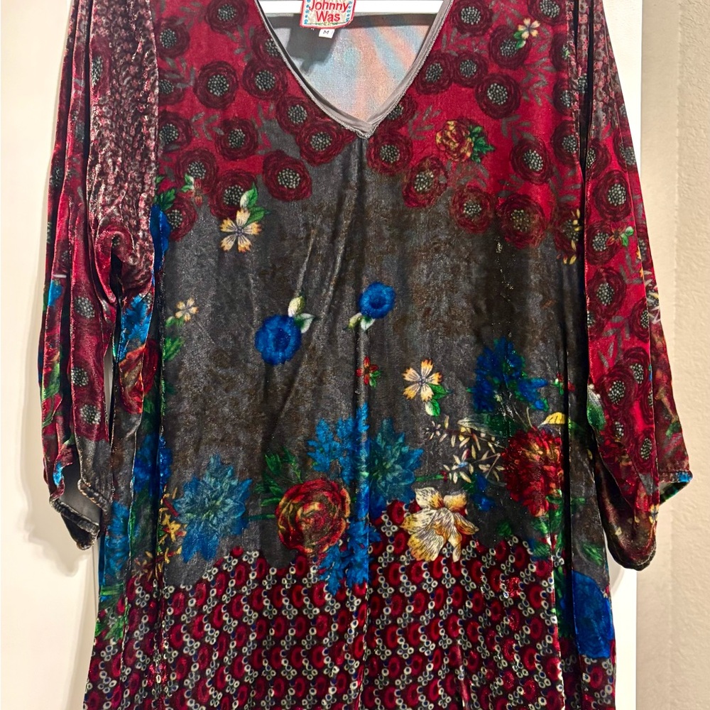 Johnny Was Red and Blue Floral Blouse